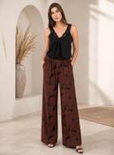 Brown Tie Dye Crinkle Pleated Wide Leg Trousers Elasticated Waist Printed Pants image