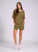 Brown &amp; Yellow Striped Knitted Co-Ord Shorts Set with Oversized Top image