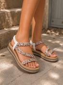 Cream Braided Platform Sandals Comfort Sole with Elastic Back Strap image
