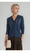 Denim Blue Floral Pattern Button Up Pocket Cardigan