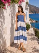 Denim Tiered Halterneck Midi Dress Lightweight Summer Holiday Dress