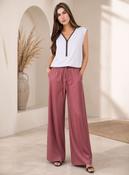 Dusty Pink Crinkle Pleated Wide Leg Trousers Elasticated Waist Pants image