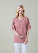 Dusty Pink Embroidered V-Neck T-Shirt Soft Casual Summer Top image