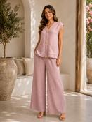 Dusty Pink Textured Two Piece Co-Ord Set Sleeveless Gold Buttons Waistcoat &amp; Wide Leg Trousers image
