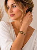 Women's Gold Plated Stainless Steel Adjustable Cuff Bangle Bracelet with Heart &amp; Greek Key Design, Cubic Zirconia Accents - Fashion Jewelry image