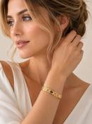 Elegant Gold Stainless Steel Adjustable Cuff Bangle for Women | Stylish Engraved Feather Pattern Bracelet image
