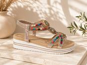 Rose Gold Cushion Diamante Platform Elastic Slingback Comfort Sandals image