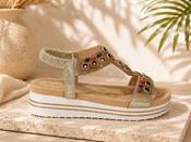 Gold Diamante Platform Elastic Slingback Comfort Summer Sandals image
