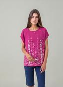 Fuchsia Relaxed Fit Short Sleeve Tunic Top Lightweight Cotton Rich Casual Summer Shirt image