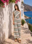 Green One Shoulder Printed Co-Ord Set – Wide Leg Trousers &amp; Matching Top