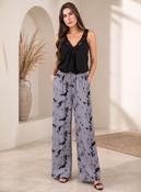 Grey Tie Dye Crinkle Pleated Wide Leg Trousers Elasticated Waist Printed Pants image