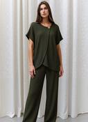 Khaki Green Textured Two Piece Co-Ord Set Relaxed Fit Overlay Top &amp; Wide Leg Trousers image
