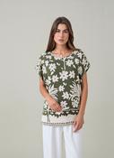 Khaki Green Relaxed Fit Short Sleeve Tunic Top Lightweight Cotton Rich Casual Summer Shirt image