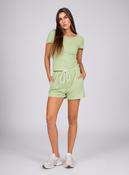 Lime &amp; White Striped Short Sleeve Co-Ord Lounge Set with Drawstring Shorts image