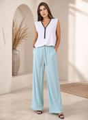 Mint Crinkle Pleated Wide Leg Trousers Elasticated Waist Pants image