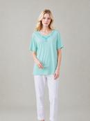 Mint Embroidered Round Neck T-Shirt Soft Casual Summer Top image