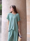 Mint Textured Two Piece Co-Ord Set Relaxed Fit Overlay Top &amp; Wide Leg Trousers image