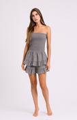 Mocha Strapless Polka Dot with Tiered Ruffle Hem Summer Cotton Playsuit