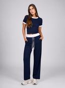 Navy Contrast Trim Lounge Set with Wide Leg Pants &amp; Cropped T-Shirt Co-ord image