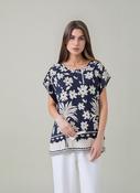 White &amp; Navy Relaxed Fit Short Sleeve Tunic Top Lightweight Cotton Rich Casual Summer Shirt image