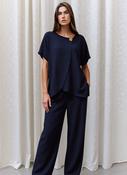 Navy Textured Two Piece Co-Ord Set Relaxed Fit Overlay Top &amp; Wide Leg Trousers image