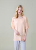 Peach Embroidered Round Neck T-Shirt Soft Casual Summer Top image