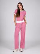 Pink Contrast Trim Lounge Set with Wide Leg Pants &amp; Cropped T-Shirt Co-ord image