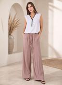 Pink Crinkle Pleated Wide Leg Trousers Elasticated Waist Pants image