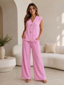 Pink Textured Two Piece Co-Ord Set Sleeveless Gold Buttons Waistcoat &amp; Wide Leg Trousers image