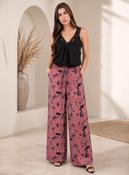 Pink Tie Dye Crinkle Pleated Wide Leg Trousers Elasticated Waist Printed Pants image