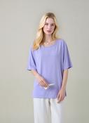 Purple Embroidered Round Neck T-Shirt Soft Casual Summer Top image