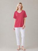 Raspberry Pink Embroidered Round Neck T-Shirt Soft Casual Summer Top image