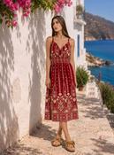 Red Boho Paisley Print Midi Sundress Lightweight Summer Holiday Dress