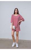 Red Striped Knitted Co-Ord Shorts Set with Oversized Top image