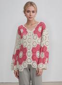 Red &amp; Cream Crochet Button Front Cardigan
