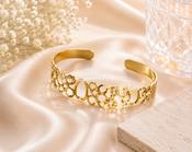 Elegant Gold Stainless Steel Adjustable Bangle Bracelet for Women - Modern Geometric Cutout Cuff Jewelry image