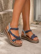 Silver Braided Platform Sandals Comfort Sole with Elastic Back Strap image