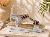 Silver Diamante Platform Elastic Slingback Comfort Summer Sandals image