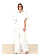 Cream Women's Gold Button Wide Leg Trouser Comfy Co - Ord image