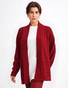 Elegant Ribbed Knit Cardigan - Open Front, Burgundy image