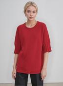 Red Ribbed Sleeve Knit Top - Short Sleeve Sweater image