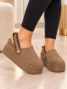 Taupe Fur Lined Platform Mule Clogs with Slingback Strap image