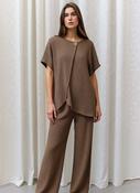 Taupe Textured Two Piece Co-Ord Set Relaxed Fit Overlay Top &amp; Wide Leg Trousers image