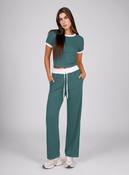 Teal Contrast Trim Lounge Set with Wide Leg Pants &amp; Cropped T-Shirt Co-ord image