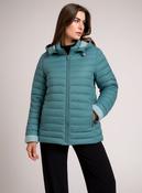 Teal Waterproof &amp; Windproof Hooded Lightweight Padded Jacket with Stripe Cuffs image