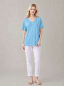 Turquoise Embroidered Round Neck T-Shirt Soft Casual Summer Top image