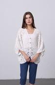 White Crochet Lace Button-Front Cardigan with Balloon Sleeves Kimono Cardigan