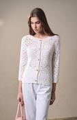 White Elegant Crochet Button Lightweight Knit Lace Detail Cardigan image