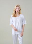 White Embroidered V-Neck T-Shirt  Soft Casual Summer Top image