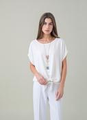 White Tie-Front Batwing Sleeve Necklace Blouse Relaxed Fit Casual Top Summer Shirt image